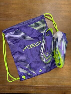 Adidas F50 Elite Soccer Cleats with Drawstring Bag - Purple & Lime